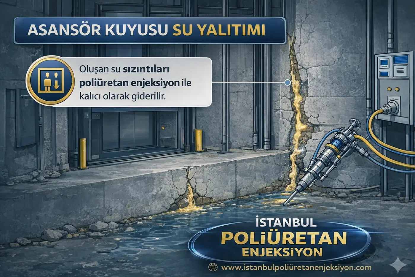 Asansör kuyusu su yalıtımı için uygulama görseli