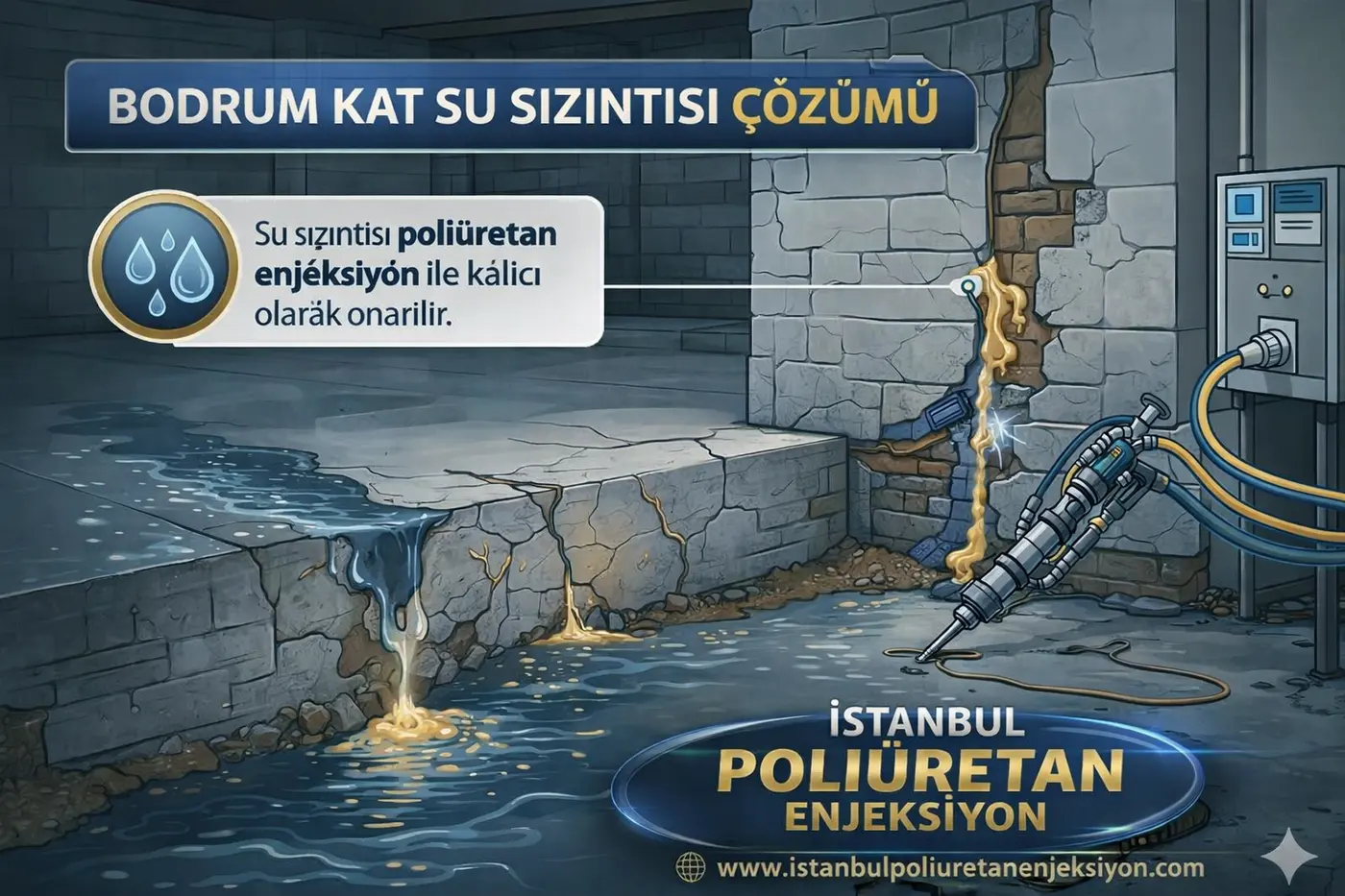 Bodrum kat su sızıntıları için uygulama görseli